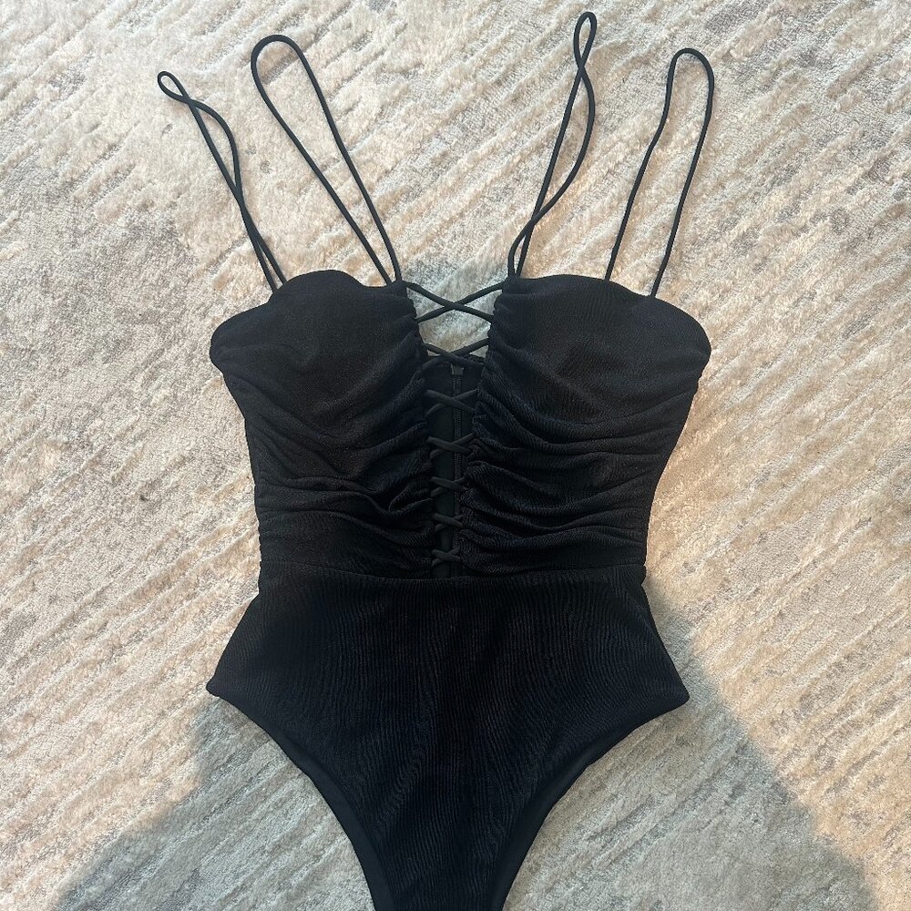 MISHA Black Crossed Bodysuit (Size 2)